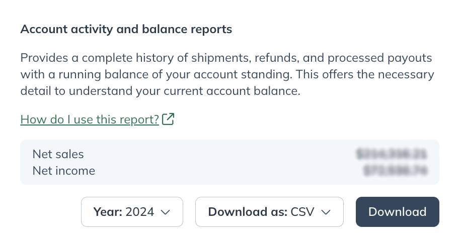 the account activity and balance report summary from the reports page