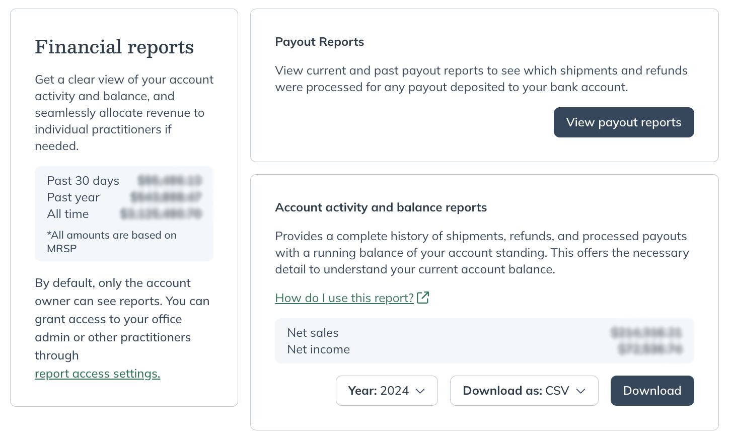 The Financial reports page